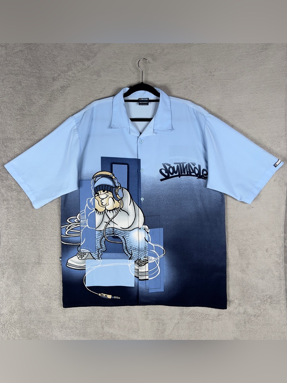 Vtg Southpole Button Up Camp Shirt Men's XL Blue DJ Rap Skater Hip Hop Retro Y2K